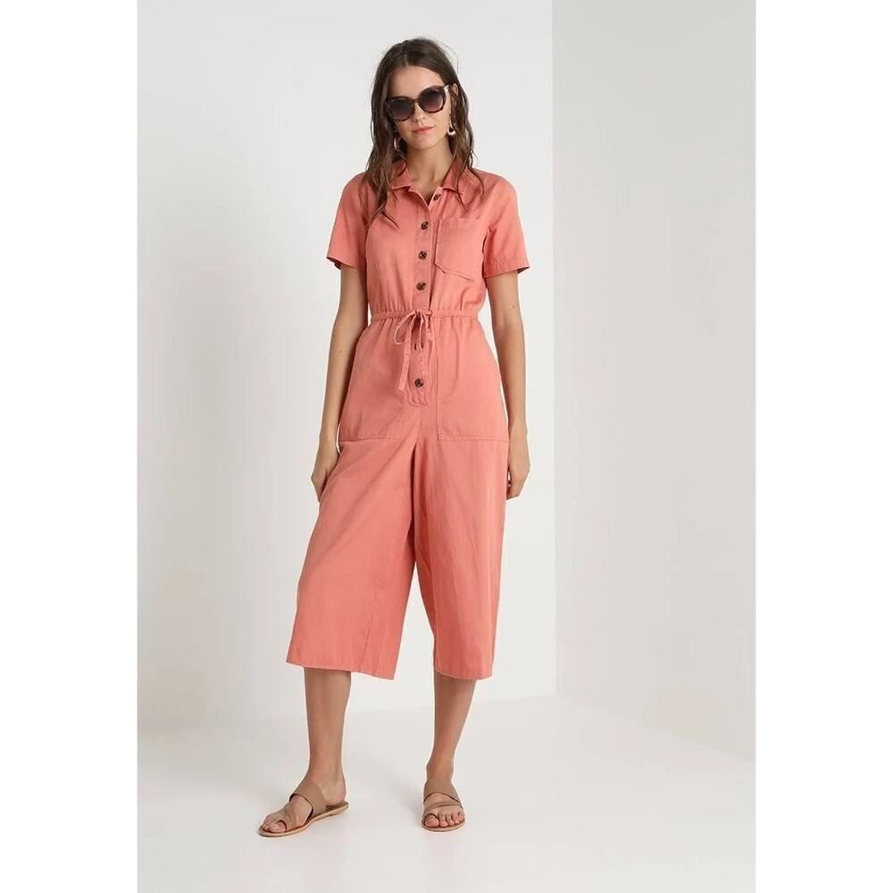 Madewell Utility Crop Jumpsuit Dried Coral Pink Womens 2 Wide-Leg Short Sleeve